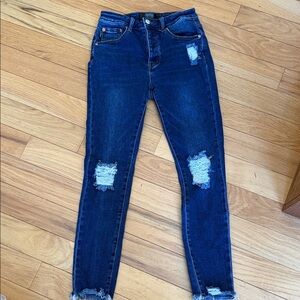 Trendy Distressed Dark Blue Skinny Jeans
